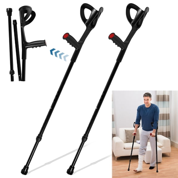 AEVXKHI Elbow Crutch for Adult, 2 Piece 92.5-125cm Adjustable Walking Crutch Set, with Ergonomic Grip Anti Slip Rubber Base Reflective Safety Cap and Aluminum Alloy Frame for Men and Women