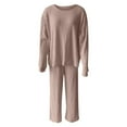 thumbnail image 5 of ManxiVoo Women's Ribbed Knit Two Piece Lounge Set Long Sleeve Comfortable Casual Sportswear Coordinated Loungewear Outfit XXL Size Brown, 5 of 5