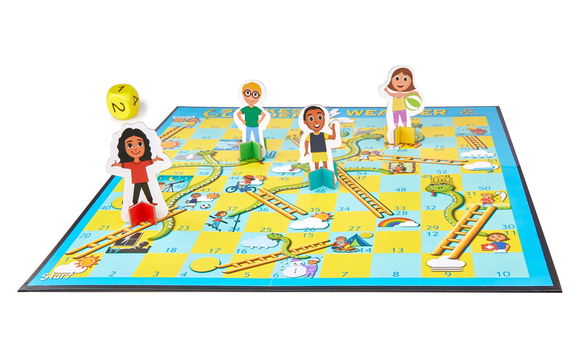 Cognisprings Snakes and Ladders Educational Board Game for Kids & Family,  2-4 Players, Learn About Weather While Playing