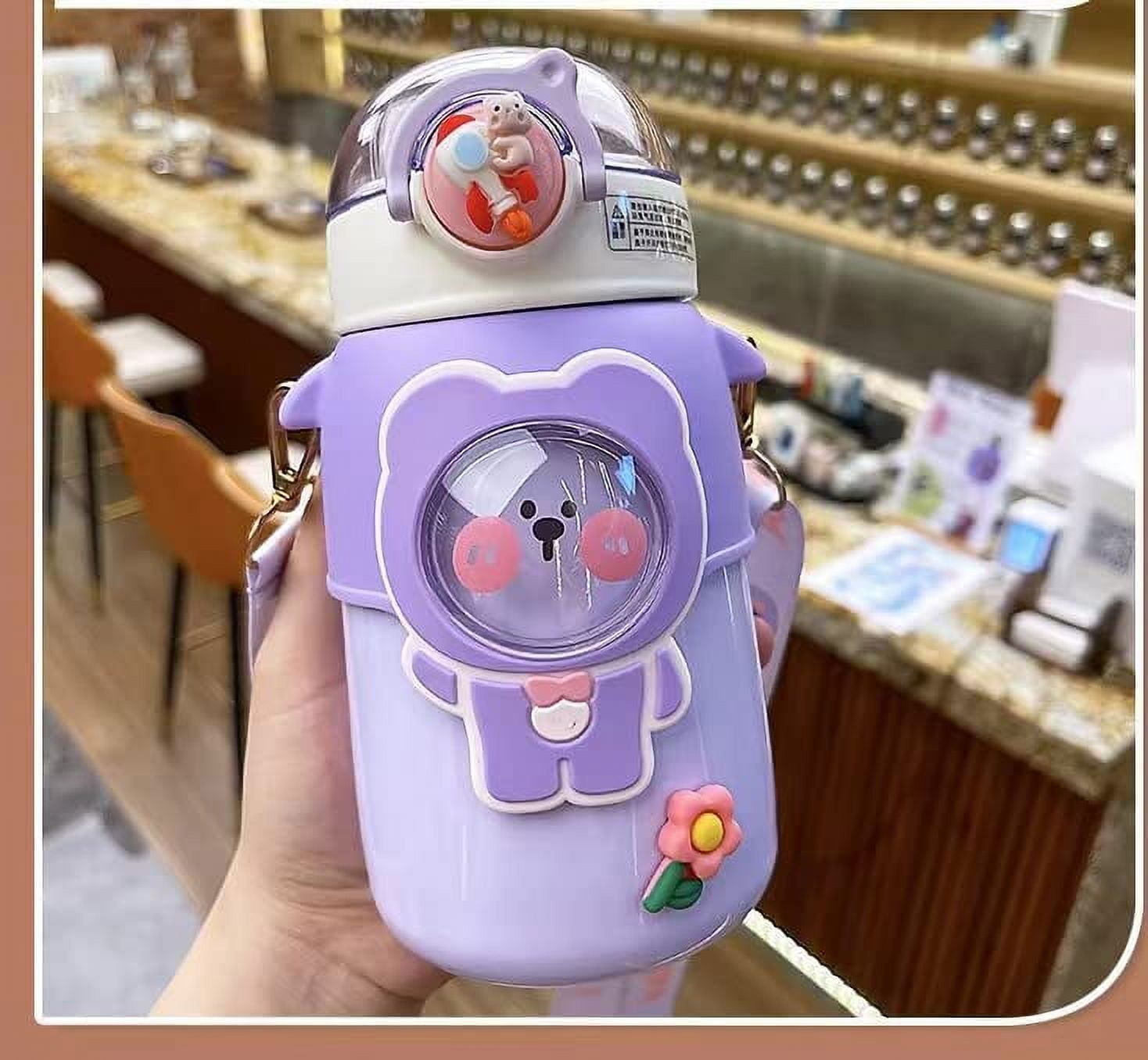 Cute Bear Water Bottle For Girls Kids Kawaii Plastic School Juice Milk Tea  Shaker Drinking Bottle Water Cup With Strap BPA Free