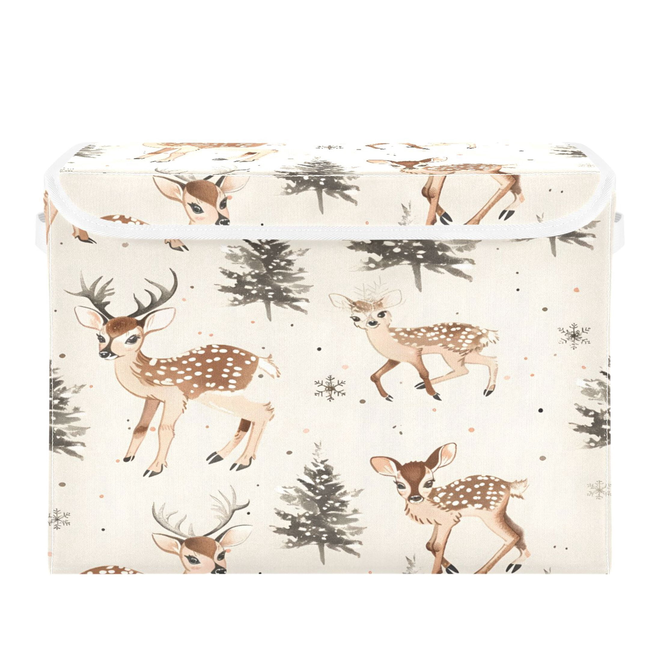 Ryvnso Deer Christmas Tree Large Lidded Foldable Storage Baskets Cubes Boxes Lids Bin for Home
