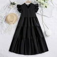 thumbnail image 2 of Kid Girl Dresses Flutter Sleeve Tiered Swing A-Line Cotton Black Dress Girls Birthday Dress For Girls Fancy Dress, 2 of 9