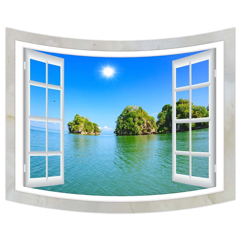 YKCG Window Ocean View Wall Hanging Tapestry Wall Art 80x60 inches