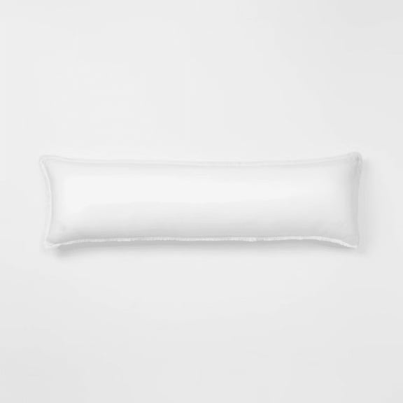 14 x 48 Inch Lumbar Linen Blend Throw Pillow, Heavyweight Decorative Rectangle Pillow with Removable Cover, White