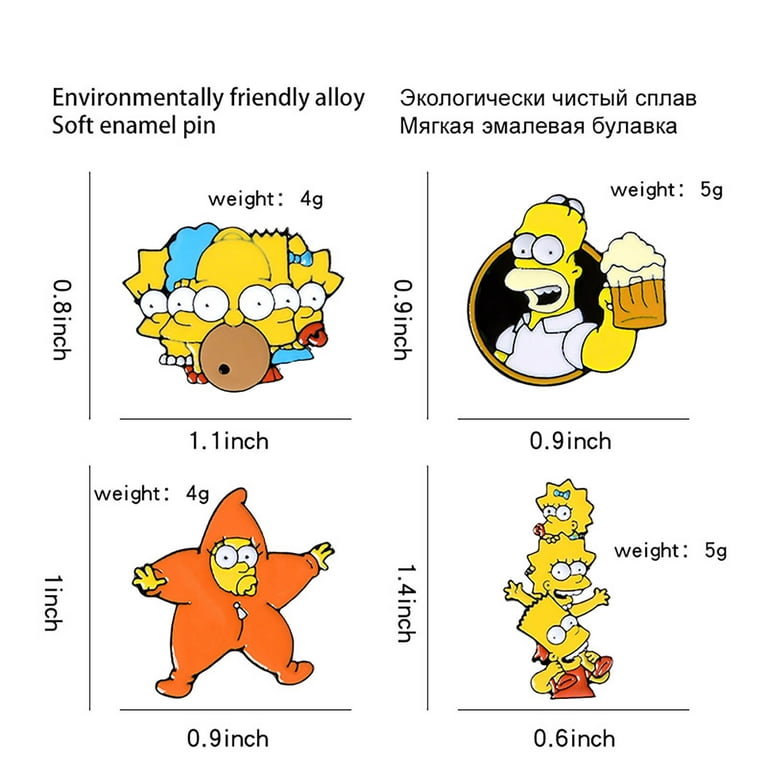 ZILEFSILK 9 Pcs Funny Animation The Simpsons Pack Enamel Pins Set