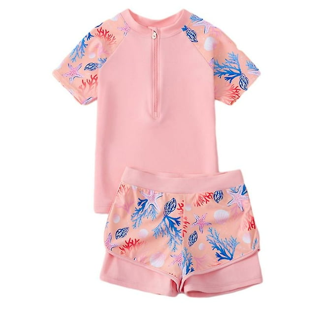 Girls Swimsuits, Kids Two-piece Bathing Suits Shorts Sleeve Swimsuits