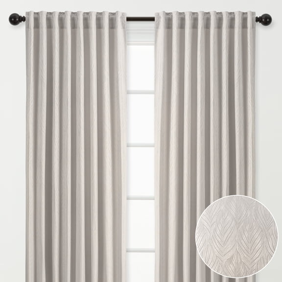 Chanasya 2-Panel Classy Embossed Leaf Textured Curtains - Back Tab, Ring Tab - for Windows Living Room Bedroom - Partial Room Darkening Drapes for Privacy - 52 x 63 Inches - Beige