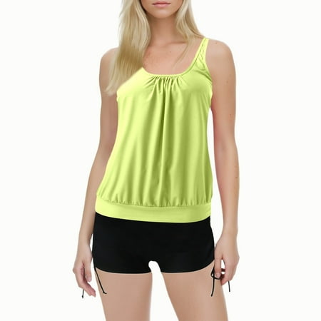 Womens Swimsuits Solid Color Tankini Swimsuits For Women 2 Piece Tops With Boyshorts Loose Fit Swimwears Activewear Gray L