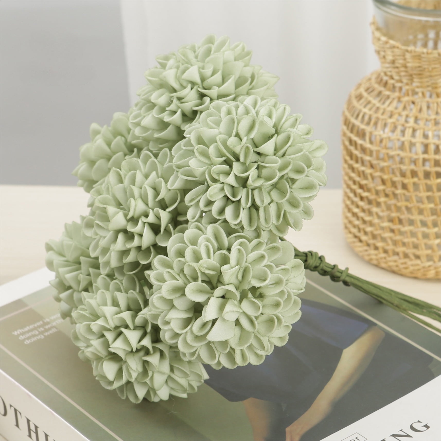 25Pcs Realistic Sage Green Artificial Roses and Dahlias with Stems, Fake Flowers for DIY Wedding Bouquets, Centerpieces, Bridal Shower and Home Decorations