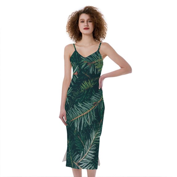 Christmas Tree Print Slim Fit Midi Cami Dress, Jesus Christian Fashion Summer Maxi Sexy Casual Dress For Women