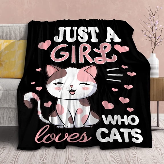 Cat Blanket Plush Gift for Kids Women Comfy Throw Just A Girl Who Loves Cats Soft Lightweight Kawaii Kitten Quilt Cozy Sheet Cute Animals Flannel Blankets for Halloween Couch Chair 40x50