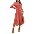 thumbnail image 6 of Mengpipi Womens Casual Long Sleeve Midi Dresses Smocked Flowy Tiered Dress Red, Size 8-10, 6 of 7