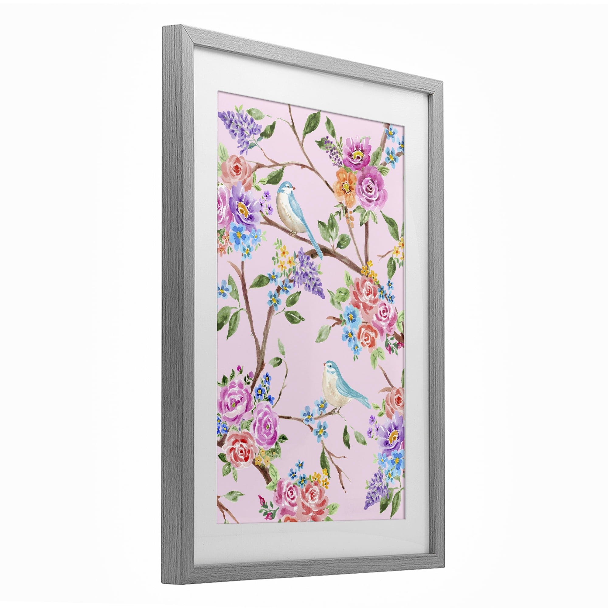 Stupell Industries Pink & Blue Spring Florals Gray Framed Print Under Glass, design by Corinne Haig