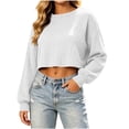 thumbnail image 2 of thefmos Women's Cropped Ribbed Knit Top Round Neck Long Sleeve Short Sweater Fashion Fall Winter Casual Outfit, White XL, 2 of 6