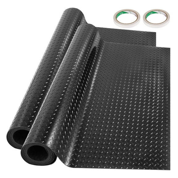 KFFKFF Garage Floor Mats 2 Rolls 17 x 3.6 ft Garage Mat 2.5mm Thickness Black Garage Flooring PVC Garage Mats for Under Car