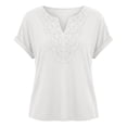 thumbnail image 3 of Turilly Women's Bohemian Lace Front Tops Short Sleeve V-Neck Casual Loose Fit Summer Tee for Women, 3 of 5