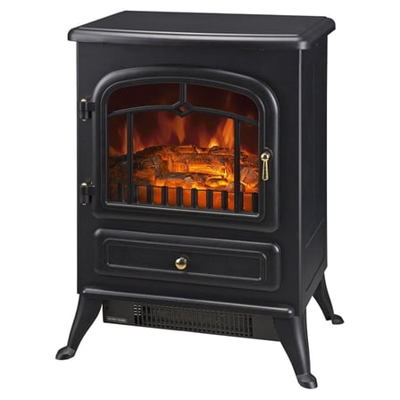 22" Electric Fireplace Heater, Freestanding Fire Place Stove with Realistic LED and Logs, and Overheating Protection, 725W/1450W, Black