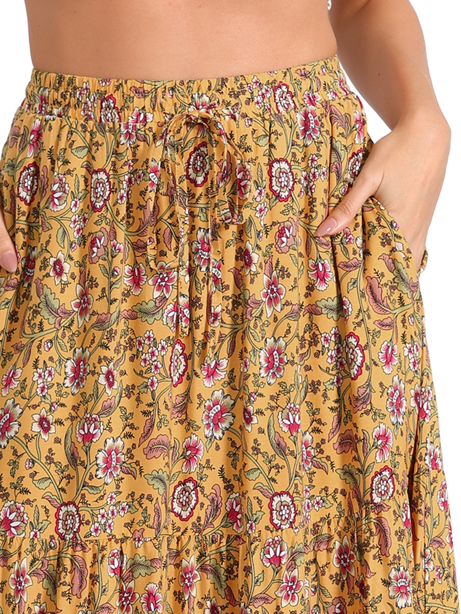 DARING DIVA Women's Boho Flare Floral Skirt XL Yellow