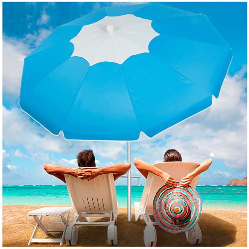 6ft  Beach Umbrella Sunshade with Tilt Sand Anchor UV Protection Outdoor 