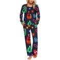thumbnail image 2 of Lorytime Pajamas for Women Set Fall Christmas Tree Long Sleeved Crew Neck Tops Elastic Waist Pants Holiday Sleepwear, 2 of 6