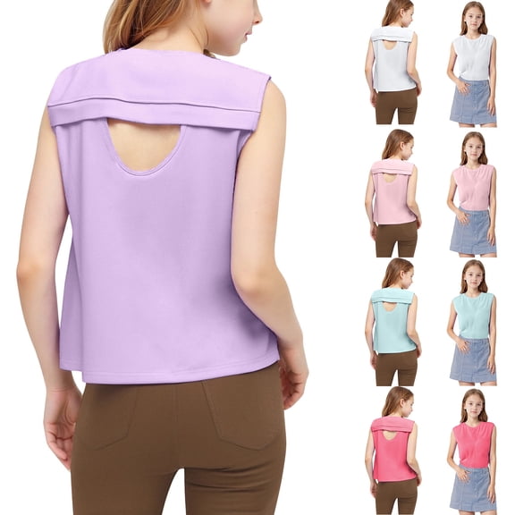 Bixock Toddler Girls Yoga Tank,Kids Workout Tops,Girls Solid Color Open Back Tank Tops for Children Tops Crew Neck Sleeveless Sports Tops
