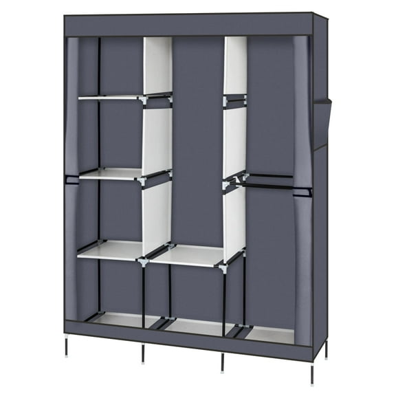 Ktaxon Portable Fabric Wardrobe with Adjustable Shelf Storage Closet with 4 Layers 8 Compartments 49*17*70 in, Gray