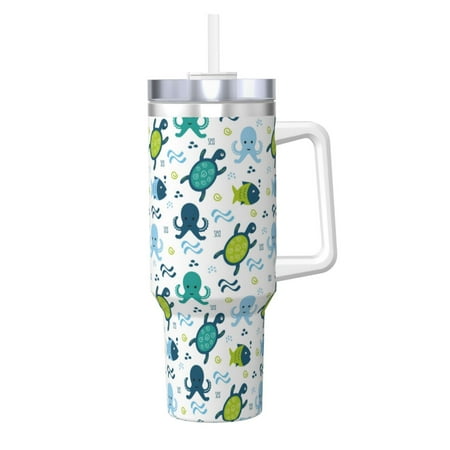 

Sikiie Cartoon Sea Creatures Insulated Stainless Water Bottle Lid Travel Mug Cup Insulated Tumblers Cup 40oz Ice Bully With Handle