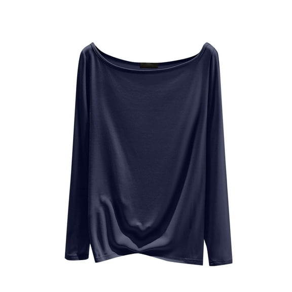 ZyeKqe Pajamas Tops for Women Long Sleeve Crew Neck Comfy Shirts Solid Color Soft Homewear Basic Tees
