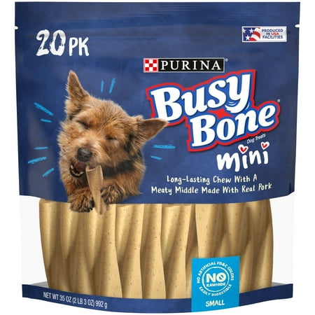 UPC: 0038100184566 | Purina Busy Bones Mini Dog Treat Long-Lasting Dry Chews Real Pork Flavor for Small Dogs 35 oz. Pouch (20 Pack)