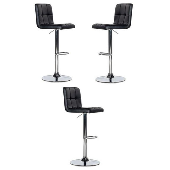 Home Square 24"-32" Adjustable Metal Barstool in Black - Set of 3