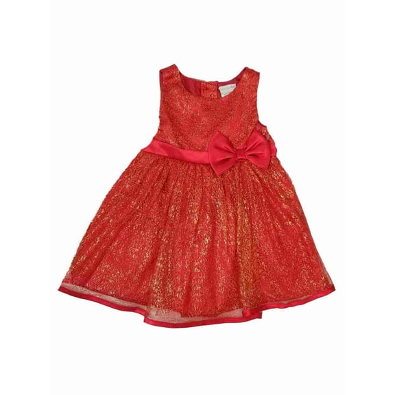 Infant Baby Girls Red Gold Sparkle Bow Christmas Holiday Party Dress 12M