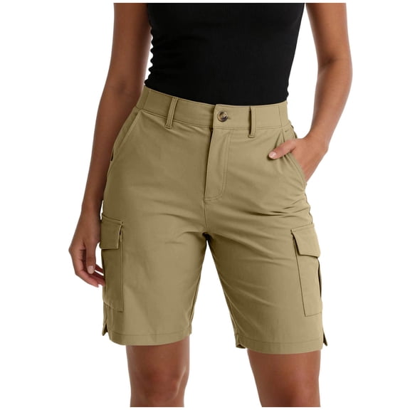 ZHYou No Boundarie Womens Cargo Bermuda Shorts Stretchy High Waist 5 Inch Length Casual Hiking Work Shorts for Women with Multi Pockets Khaki Size M
