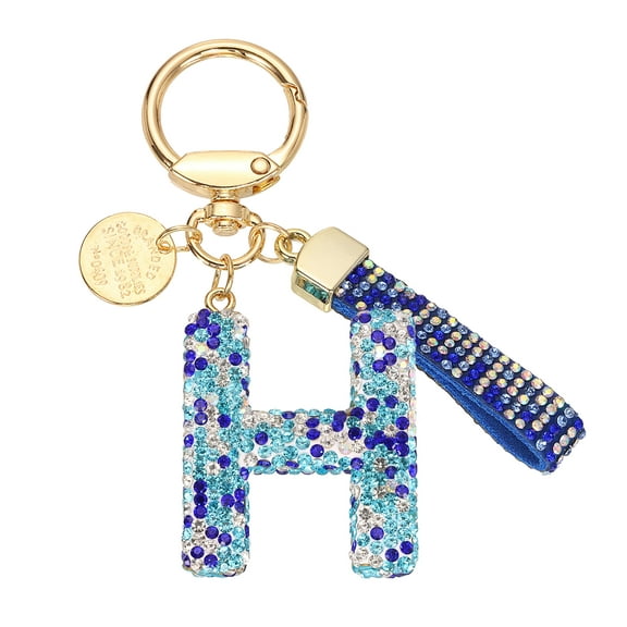 Uxcell Initial Letter Keychain, Gift Bling Letter-H Key Chain for Women, Blue