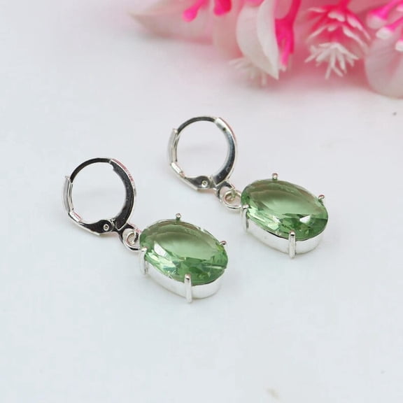 ZELVINA Peridot Dangle Earrings - Sterling Silver 925 Hook Drop Prong Setting Green Gemstone Jewelry Statement Designer Fashion Earrings