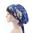 thumbnail image 2 of Women Soft Satin Head Scarf Sleeping Cap Bonnet Headwear Turbans Long Hair Headwraps Cancer Printing Hat, 2 of 6