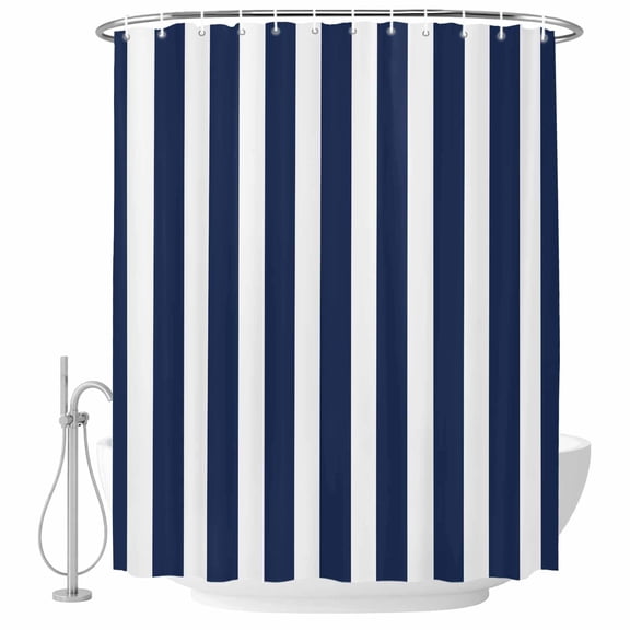 Navy Blue Stripes Fabric Shower Curtain Blue Vertical Striped Washable Shower Curtains for Bathroom, Waterproof Bath Curtain with Hooks Home Decor 36x72in