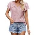 thumbnail image 3 of QAFOPEH Women V Neck Ruffle Sleeve Cutout Pattern Solid Color Top, 3 of 5