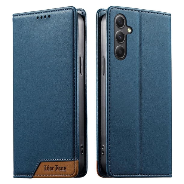 Funda Tipo Cartera de Cuero Sintético para Samsung Galaxy A34 5G Bloqueo RFID, con Ranuras para Tarjetas y Bolsillo para Efectivo, Cierre Magnético Fuerte Azul