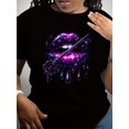 thumbnail image 1 of Women'S Purple Crew Neck T-Shirt with Magic Key Lips Design, Casual Short Sleeve Knit Cotton Tee, Spring/Summer Fashion Top, Regular Fit, 180gsm - Purple Lips Magic Key, 1 of 7