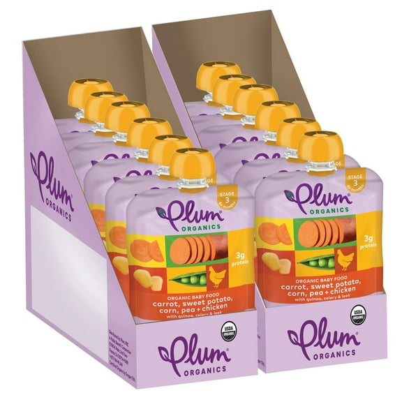Plum Organics Stage 3 Organic Baby Food, Carrot, Sweet Potato, Corn, Pea and Chicken, 4 oz Pouch - Case of 12