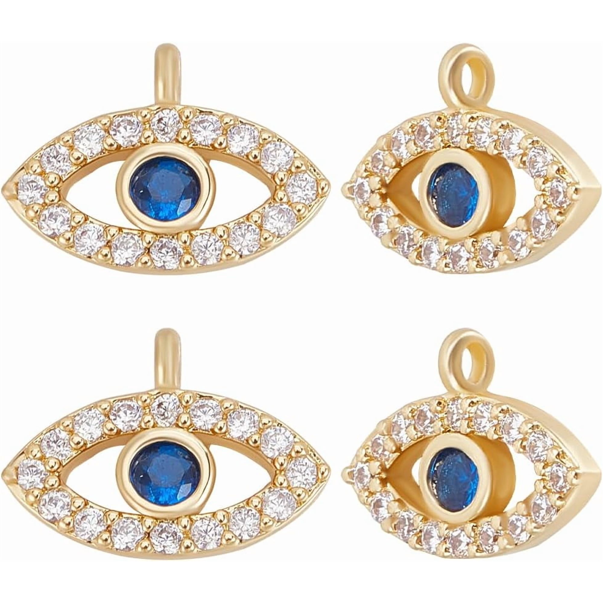 1 Box 8Pcs Charms 18K Gold Plated Cubic Zirconia Blue Oval Ojo Turco Charms for Jewelry Making Necklace Bracelet DIY Crafts Craft Supply