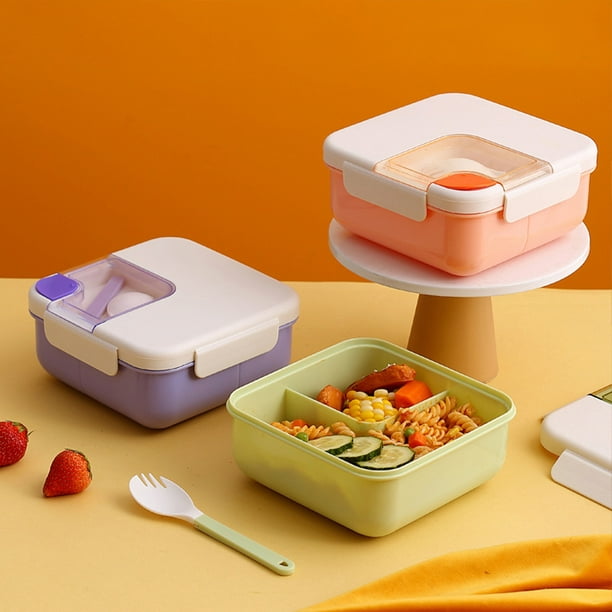 Electronicheart Lunch Box Compartments Portable Office Square Adults School Salad Leak-Proof Oven Food Container Sealing Plastic Carrying Kitchen Orga