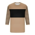 thumbnail image 4 of Fashion YLSDY Men's Plus Size Striped Shirts Trendy Color Block 2025 Summer Pullover Tops Casual Loose Round Neck Long Sleeve Shirt Khaki XL, 4 of 4