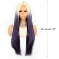 thumbnail image 2 of Unique Bargains Lace Front Wigs for Women 26" Blonde Gradient Purple Long Straight Hair with Wig Cap, 2 of 6