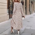 thumbnail image 5 of New autumn print round neck long sleeve ruffle dress, 5 of 6
