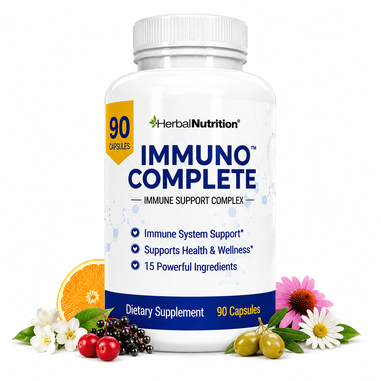 Immune Support Supplement, Immuno Complete is 15 Powerful Ingredients Vitamin C, D, Zinc, Magnesium, Elderberry Plus 10 More