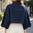 thumbnail image 5 of Womens 3/4 Sleeve Cropped Denim Jackets Casual Button Down Loose Coat with Pockets, 5 of 7