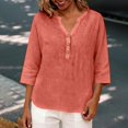 thumbnail image 7 of MVRLSH Womens Tops Shirts Blouse Casual 3/4 Sleeve V Neck Button Solid Plus Size Breathable Summer Top Loose Fit Linen Blouses Red - M, 7 of 7
