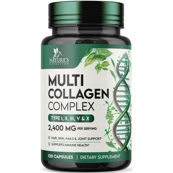 Multi Collagen Complex 2400mg Per Serving - Advanced Formula Types I, II, III, V, X - Hydrolyzed Collagen Pills - Collagen Peptides Supplement for Women & Men - Hair Skin & Nail Support, 120 Capsules