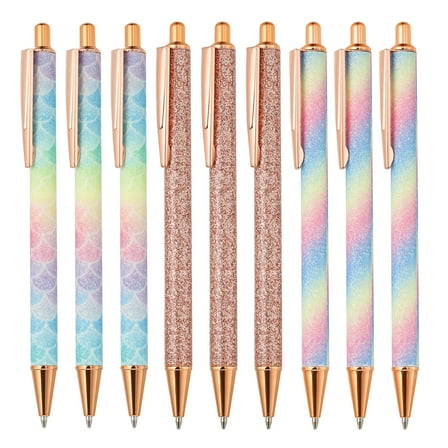 Uxcell 9 PCS Ballpoint Pens, Metal Retractable Click Ball Pens, 1mm Black Ink Medium Point and Office Supplies